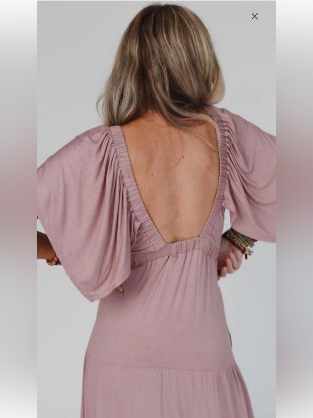 New: Three Bird Nest Mauve “On Repeat” Ruffle Neckline Tiered Maxi Dress• Smal - Picture 6 of 7